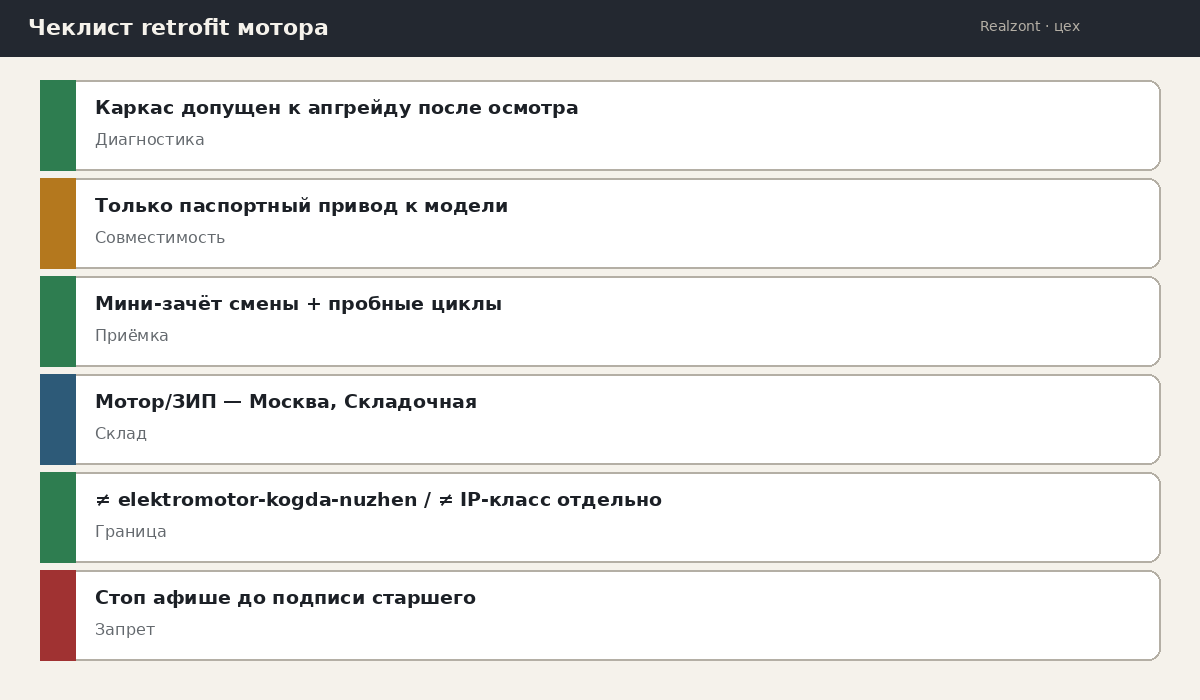 Чеклист retrofit мотора