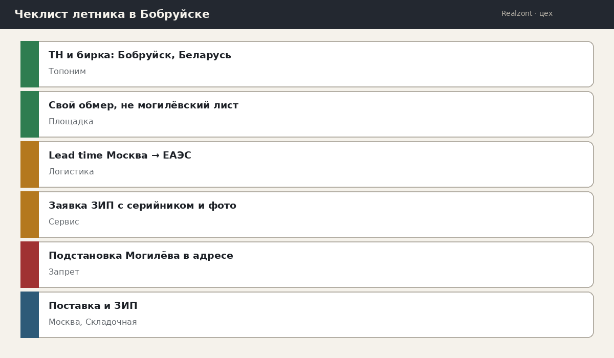 Чеклист летника в Бобруйске