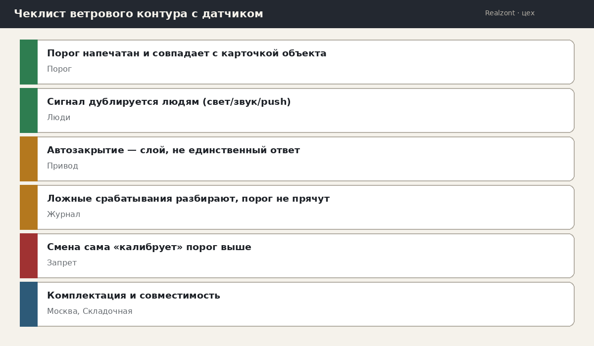 Чеклист ветрового контура с датчиком