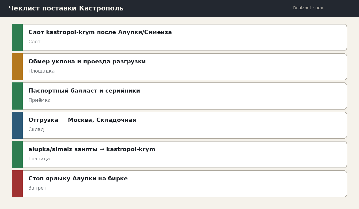 Чеклист поставки Кастрополь