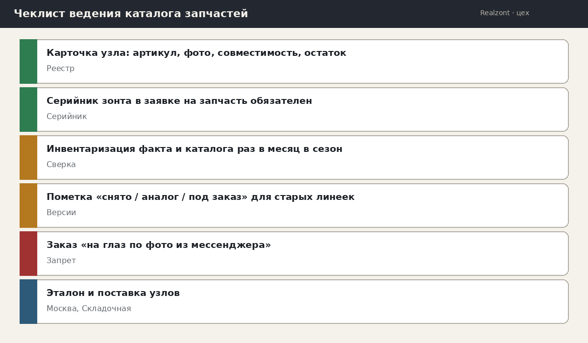 Чеклист ведения каталога запчастей