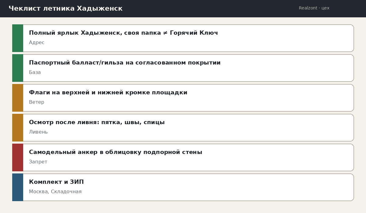 Чеклист зонта в Хадыженске