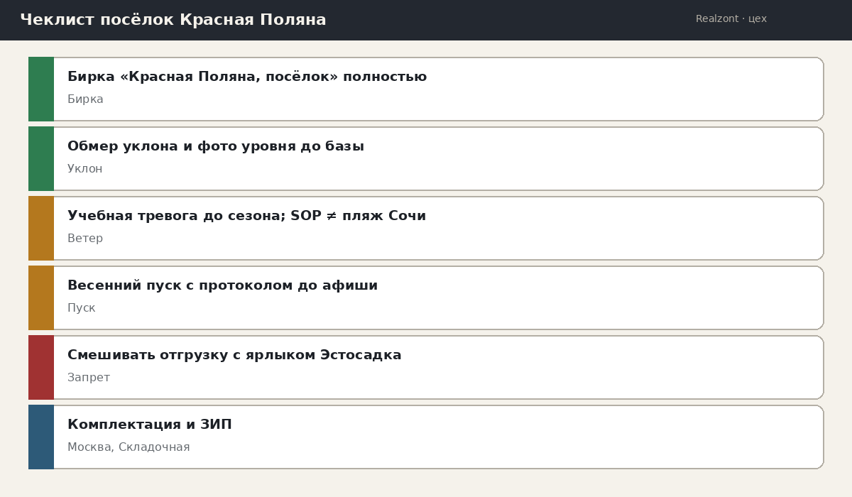 Чеклист летника Красная Поляна посёлок