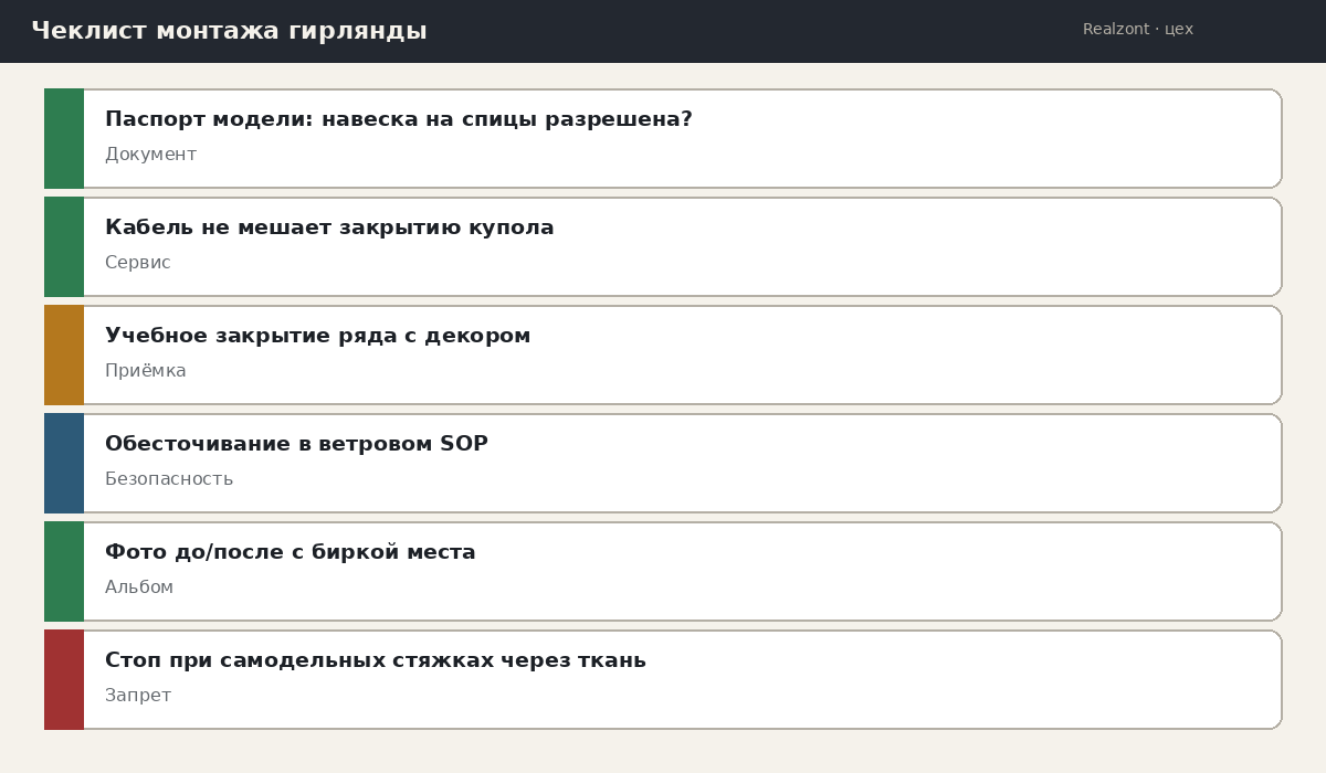 Чеклист монтажа гирлянды