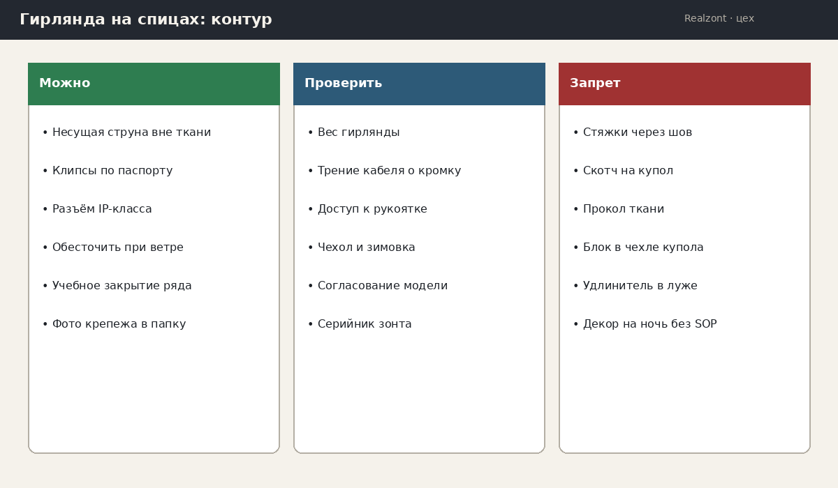 Гирлянда на спицах: безопасный контур