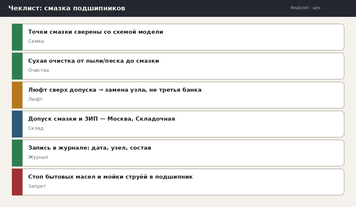 Чеклист смазки подшипников