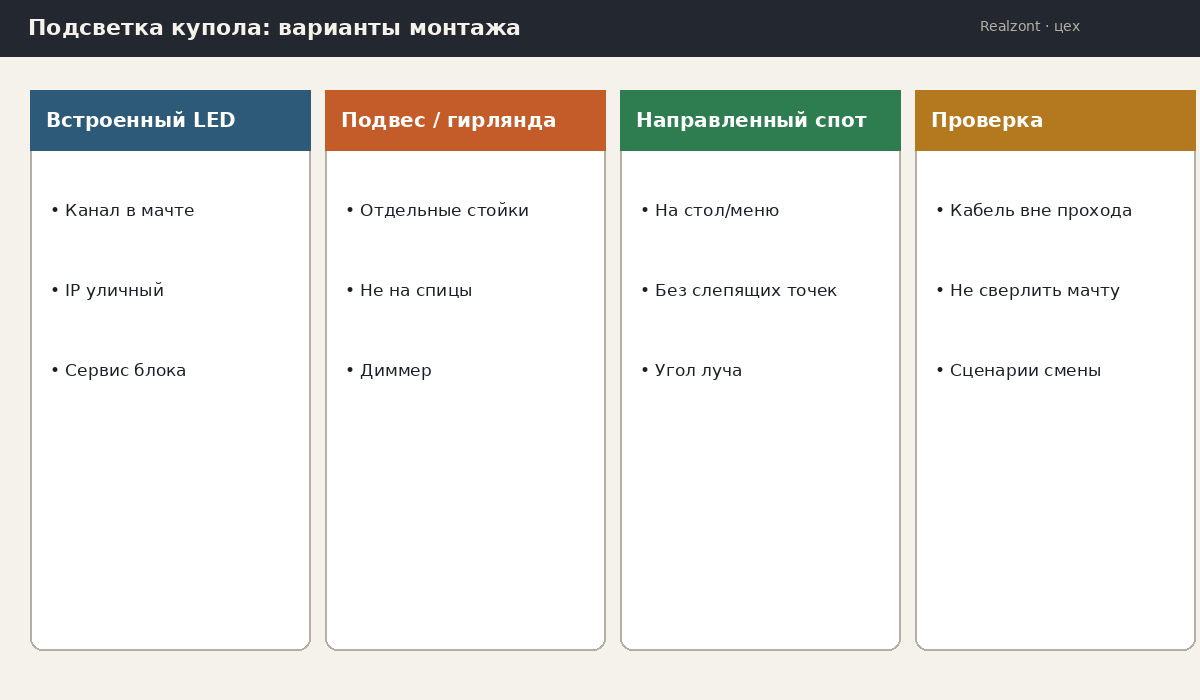 Варианты подсветки купола