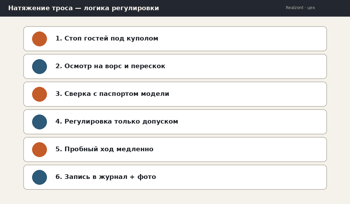 Шаги регулировки натяжения троса