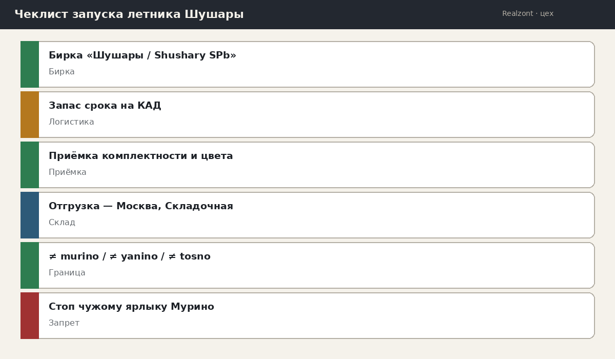 Чеклист запуска летника Шушары