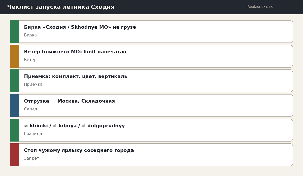 Чеклист запуска летника Сходня