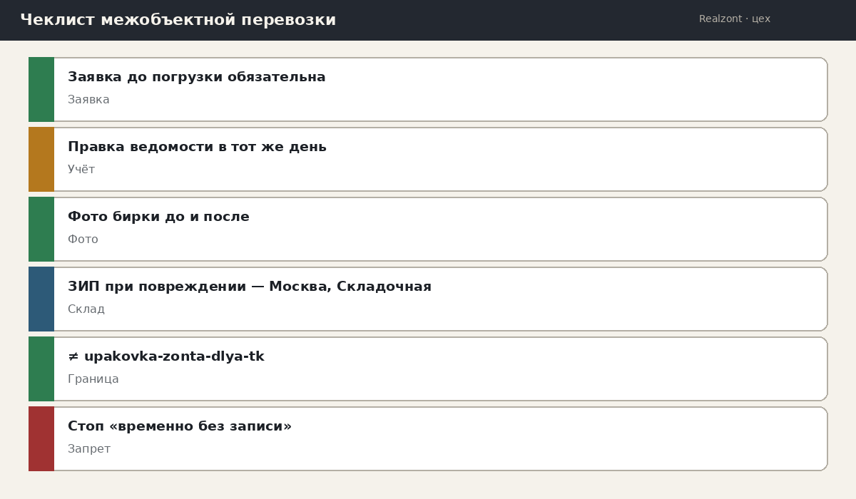 Чеклист межобъектной перевозки